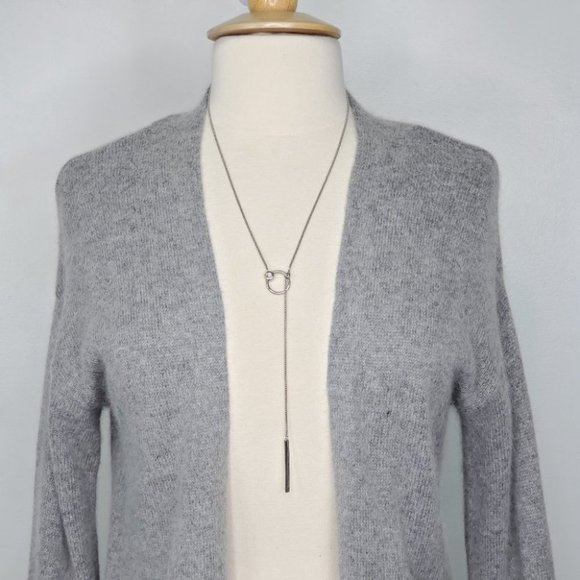 H&M Gray Angora Blend Open Front Classic Minimalist Cardigan Size M - Picture 2 of 13